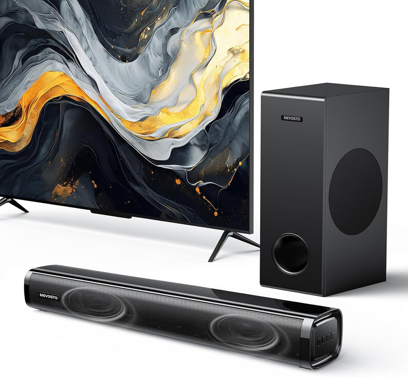 MEVOSTO Soundbar für TV Geräte mit Subwoofer, 2.1CH TV-Soundbar mit 5,25" Tieftöner, 12L Surround-So