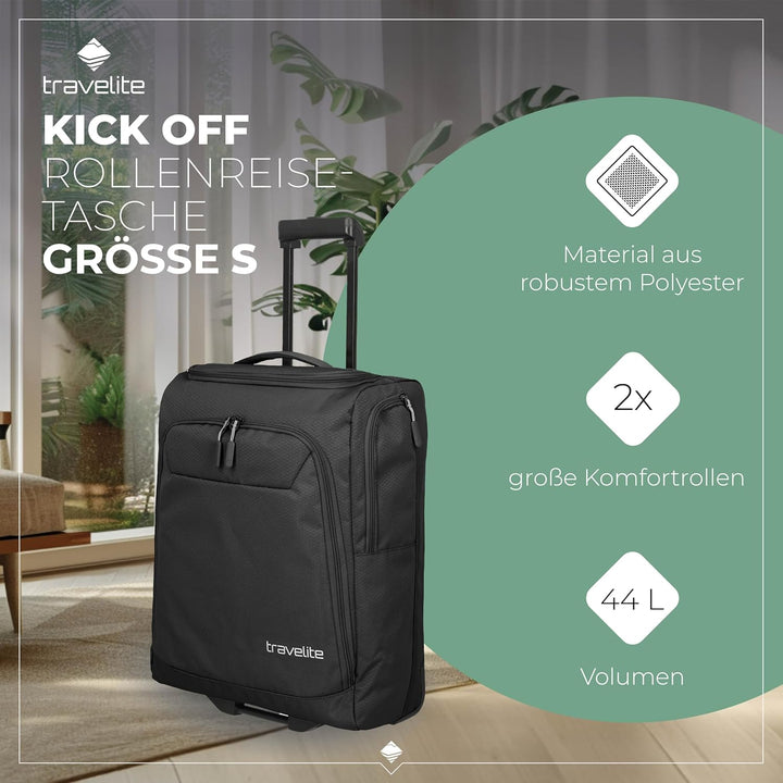 Travelite Trolley Reisetasche mit Rollen klein, Kick Off, praktischer Boardcase Handgepäck Trolley f
