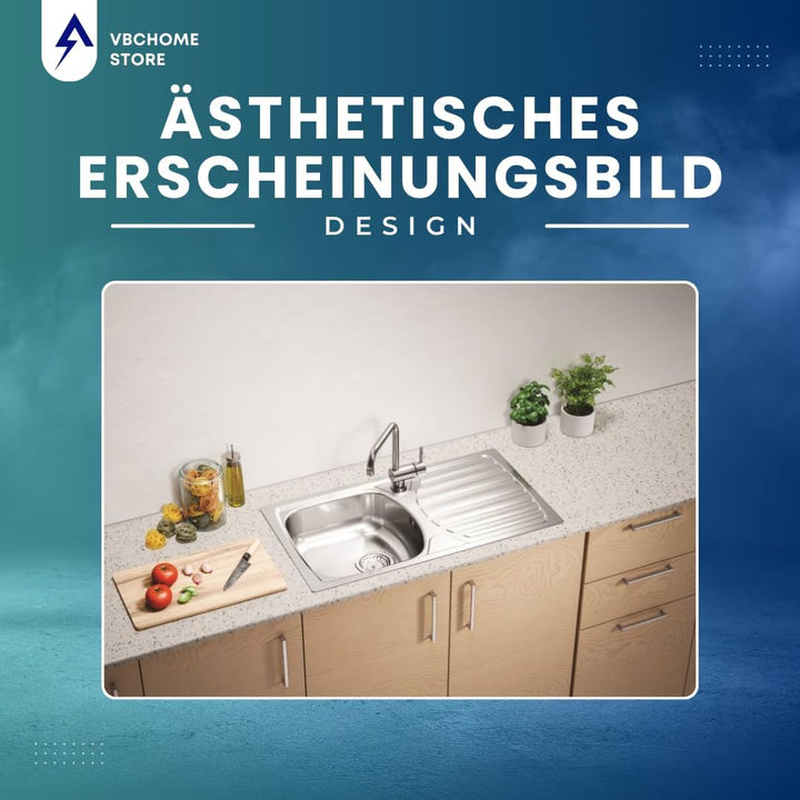 VBChome: Einbauspüle mit Hahnloch 780 x 435 mm Camping Küchenspüle - Satinstruktur Alveus Basic 170