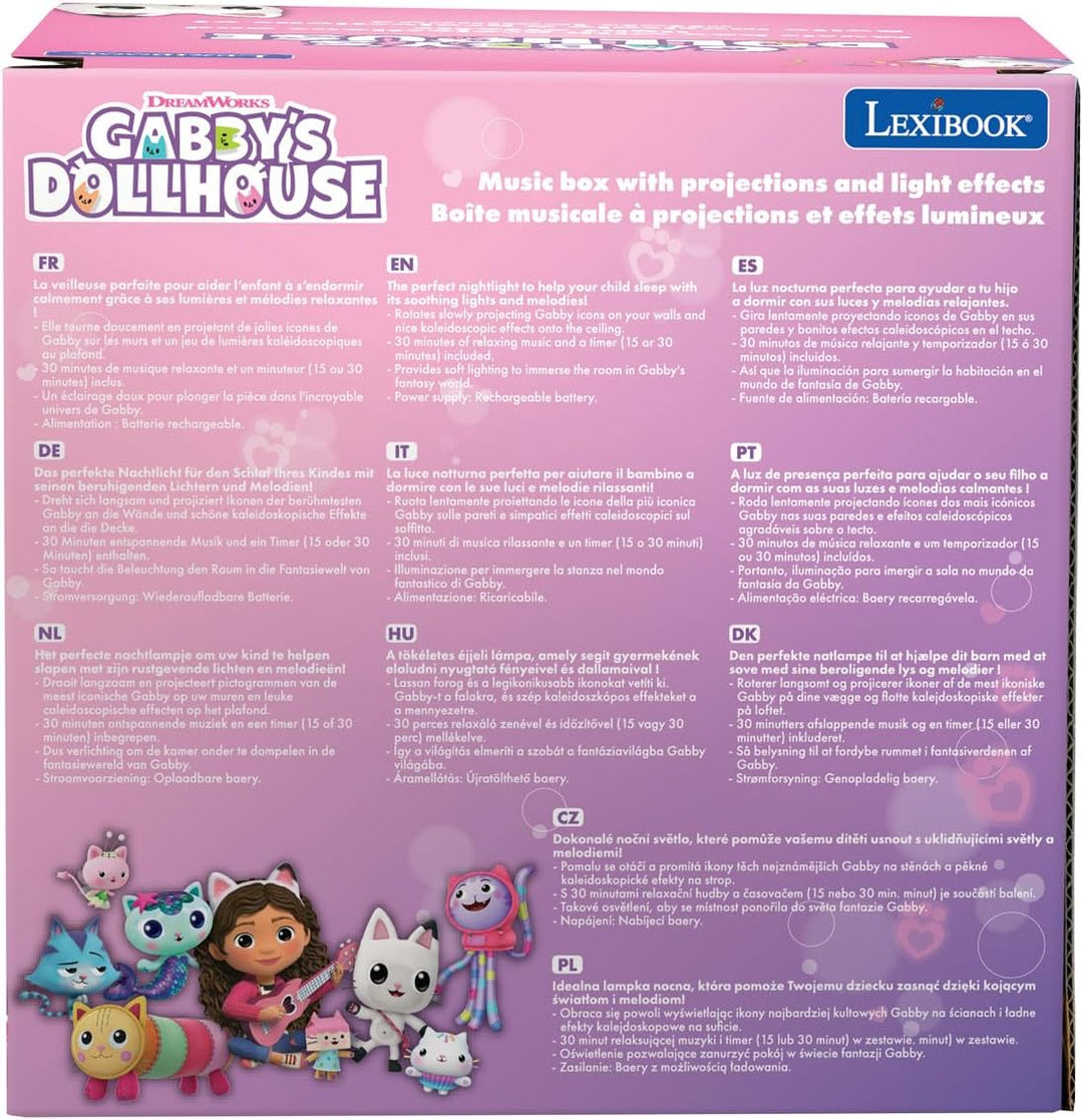 Lexibook, Gabby's Dollhouse, Nachtlicht mit Lautsprecher, Projektionen der Gabby's Dollhouse-Serie,