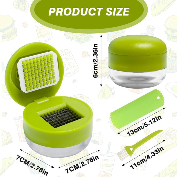 2 Stück Garlic Press, Knoblauchpresse set mit 2 Edelstahl-Schneidern, Knoblauch Hacken, Silikon-Knob