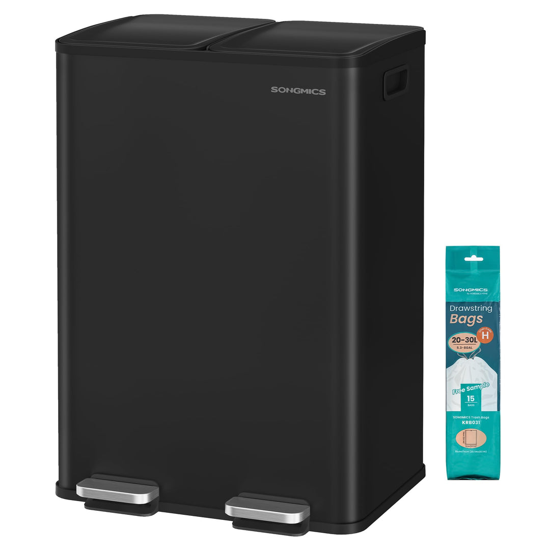 SONGMICS Mülleimer Küche, 2 x 30 Liter, 2 Fächer, Abfalleimer, Tretmülleimer, Küchenmülleimer mit So