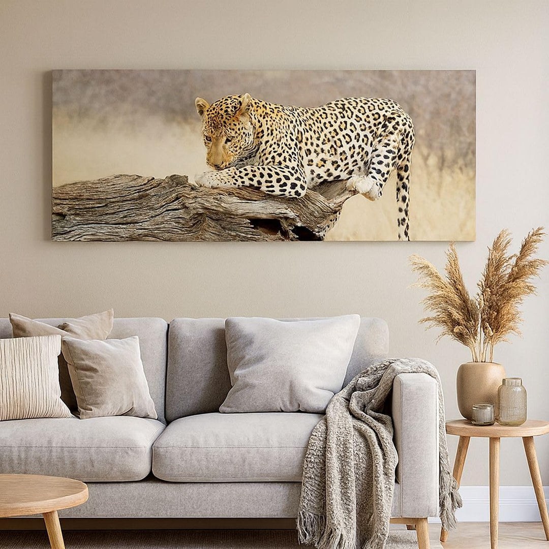 Wandbilder Dekoration Wohnzimmer Afrika Leopard Katze Safari Panorama Bilder auf Leinwand 120x50cm L
