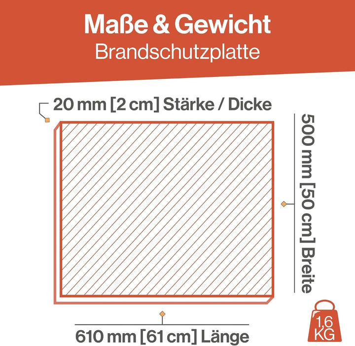 Feuerfest 123 - Brandschutzplatte [500x610x20 mm | Klasse A1] - Dämmung Verkleidung Öfen &amp; Kamine -