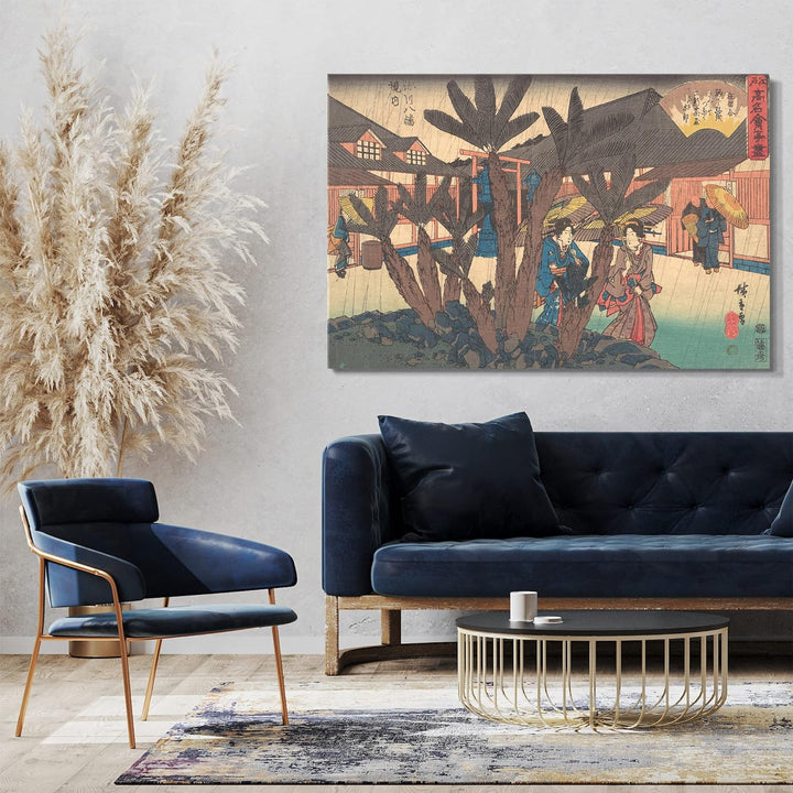 Printed Paintings Leinwand (60x40cm): Utagawa Hiroshige - Fukagawa Hachiman Keidai (Niken Jya-ya) 60