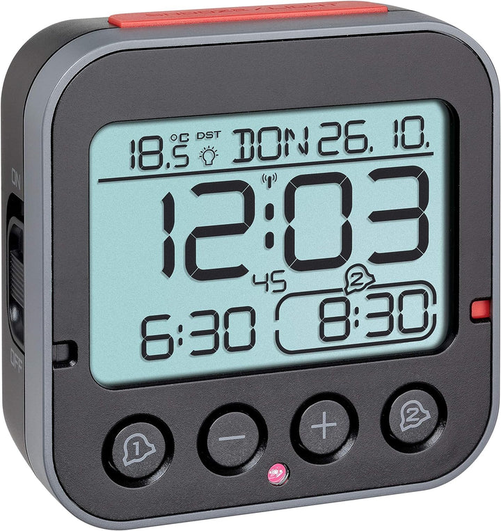 TFA Dostmann Funk Bingo 2.0, digitaler Wecker mit Temperaturanzeige, 2 Weckzeiten, weiss, (L) 95 x (