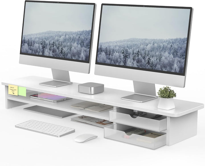 Fenge Dual Monitorständer Riser mit 2 Acryl Schubladen 108cm Grosse Computer Bildschirmständer für P