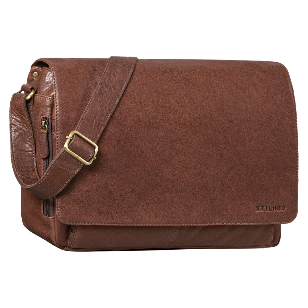 STILORD 'Tom' Vintage Leder Umhängetasche für Studium Uni Büro Arbeit 15 Zoll Laptoptasche DIN A4 Sc