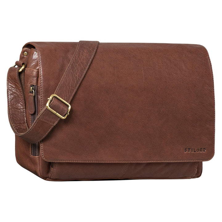 STILORD 'Tom' Vintage Leder Umhängetasche für Studium Uni Büro Arbeit 15 Zoll Laptoptasche DIN A4 Sc