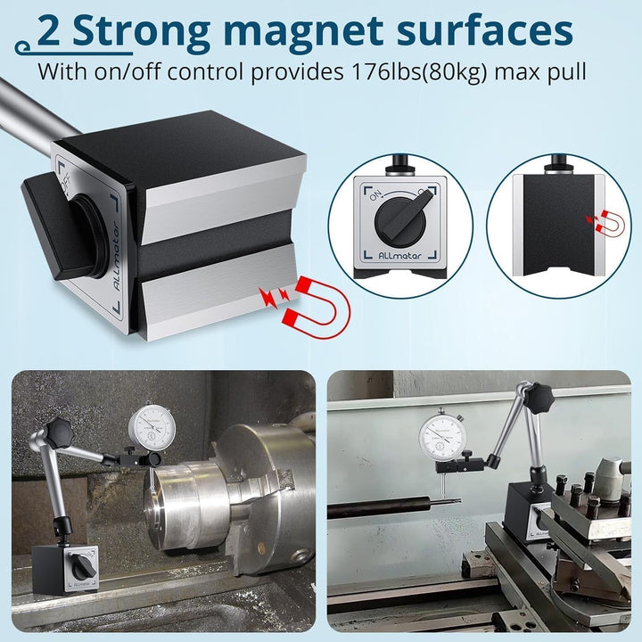 Mechanische Messuhr 0–20 mm Set mit Magnetstativ, Präzisions-Magnetfuss 80 kg, Universal-Messuhrhalt