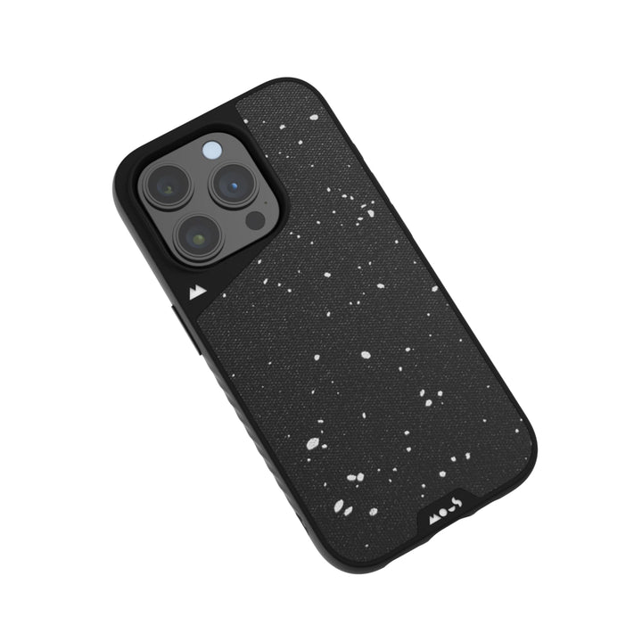 Mous Hülle für iPhone 15 Pro MagSafe Kompatibel Case - Limitless 5.0 - Gesprenkelter schwarzer Stoff
