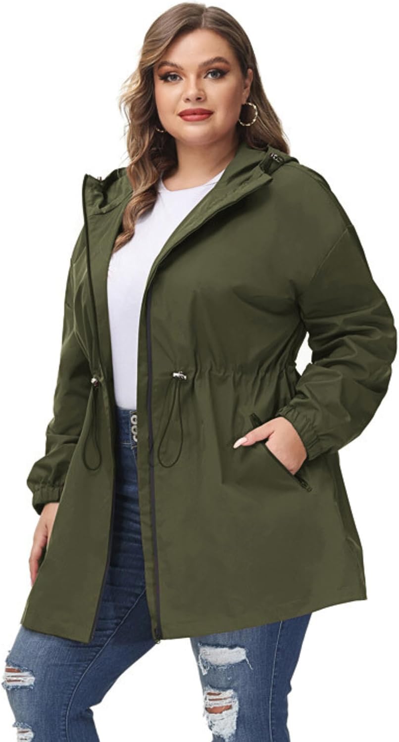 Hanna Nikole Damen Grosse Grösse Regenjacke Leicht Wasserdicht Regenmantel mit Kapuze Windbreaker Sp