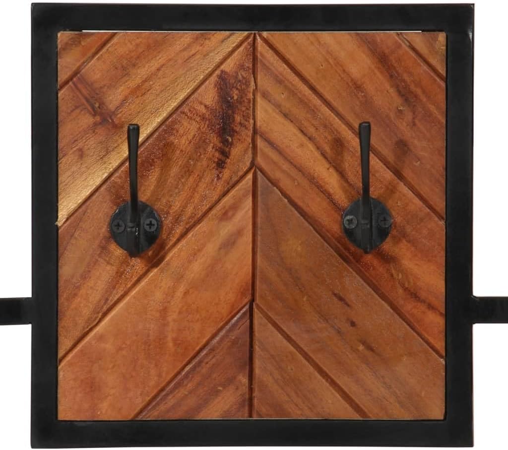 Wandgarderobe, 90 x 1 x 35 cm, Massivholz, Akazie, Eisen, 6 Haken | Robuster Eisenrahmen, massives A