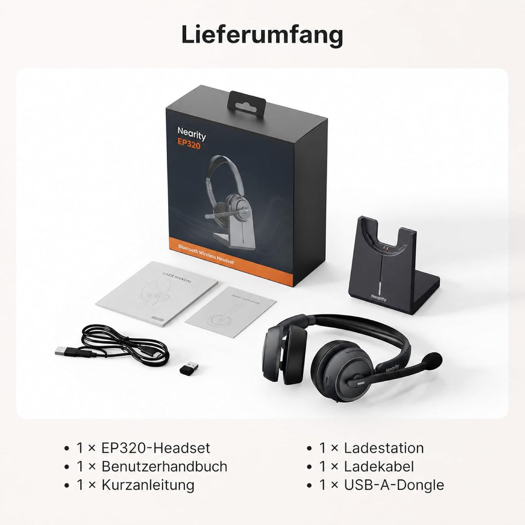NEARITY EP320 Wireless Headset mit Mikro für Arbeit, Bluetooth-Headset mit Geräuschunterdrückung, US