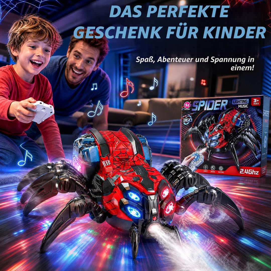 Ferngesteuertes Spinnenspielzeug für Kinder, Roboterspinne mit Nebel, Lichtern, Musik, RC-Spinnenspi