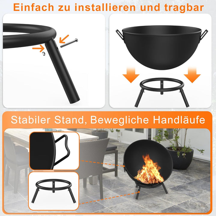 Feuerschale 62 cm Feuerschalen für den Garten, Terrasse & Balkon Feuerkorb Camping aus Stahl Feuerst