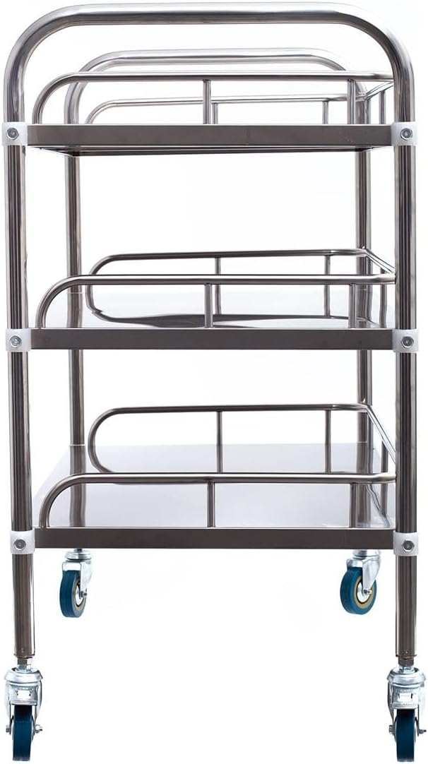 Allpax Labor-Rollwagen aus Edelstahl mit 3 Ablagen und Lenkrollen, 800 x 480 x 860 mm, ca. 135 kg Tr