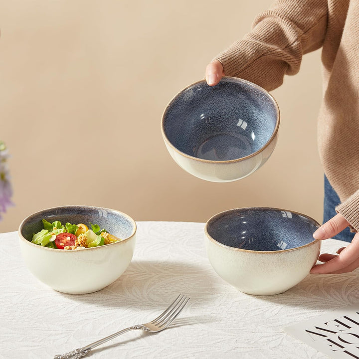 Jiwoo Müslischalen &amp; Frühstücksschalen 4er 600 ml mit Reaktivglasur | Aus Modern Bone China – handge