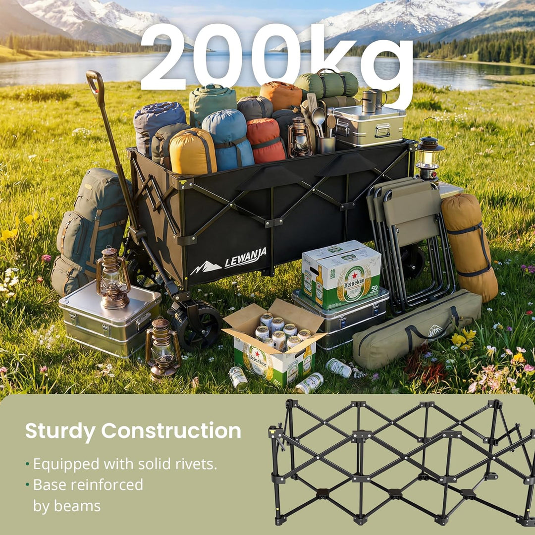 LEWANJA 250L Bollerwagen Faltbar, Robuster Handwagen mit 200kg Tragkraft, Breite Räder mit Bremse &amp;