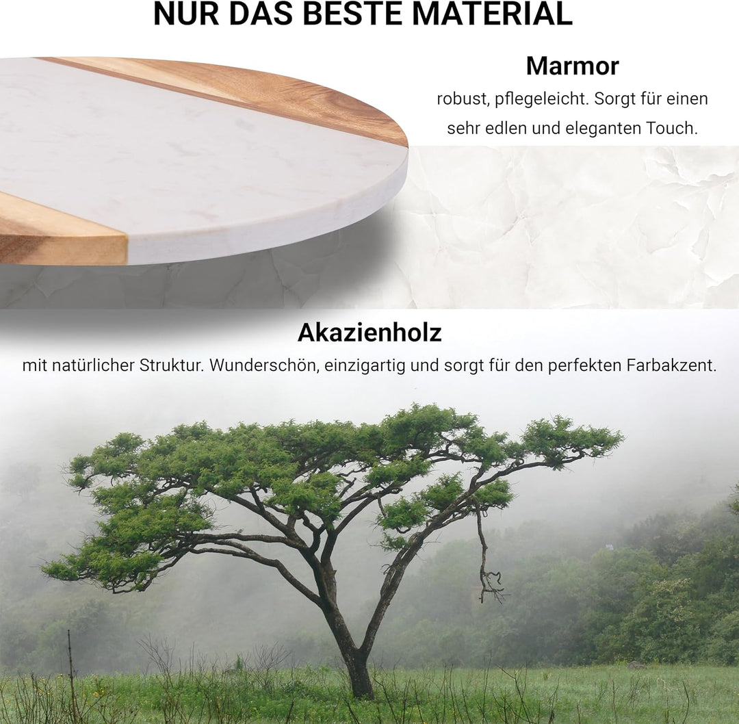 Fino Casa drehbare Marmorplatte mit Akazienholz rund Tortenplatte Küchen Organizer Käseplatte Die Ma