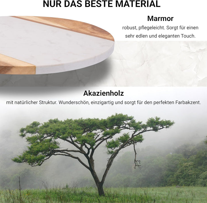 Fino Casa drehbare Marmorplatte mit Akazienholz rund Tortenplatte Küchen Organizer Käseplatte Die Ma