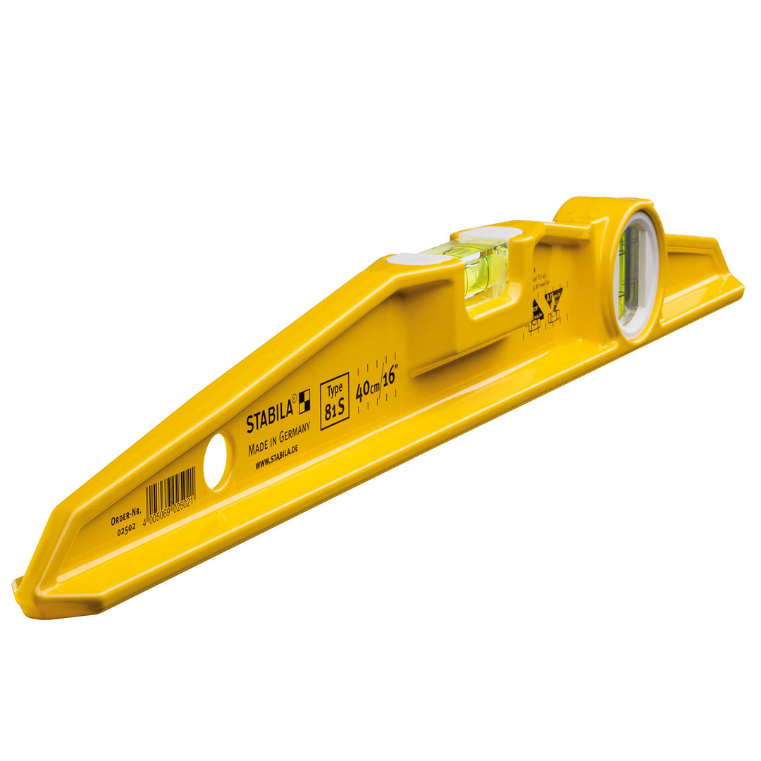 STABILA Wasserwaage Type 81 S, 40 cm, robustes Alu-Druckgussprofil, 1 Horizontal-Libelle, 1 Vertikal