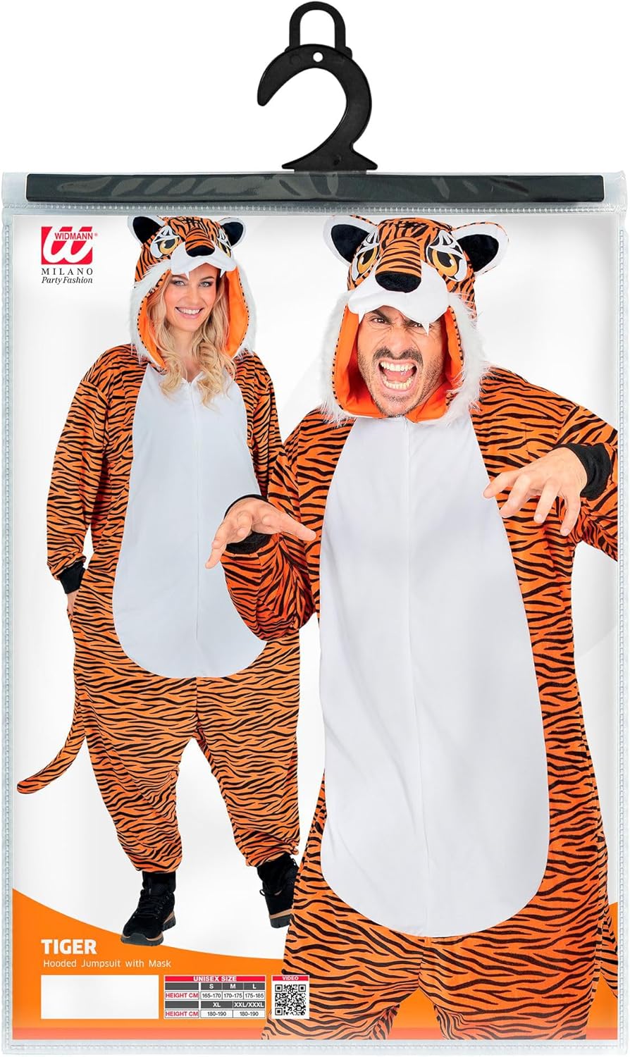 W WIDMANN MILANO Party Fashion - Tier Overall für Erwachsene, weicher Plüsch Jumpsuit mit Kapuze, Ti
