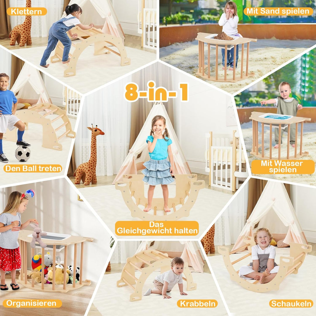 COSTWAY Kletterbogen, 8 in 1 Klettergerüst Indoor mit Aufbewahrungsbox, Kinder Spielplatz zum Klette