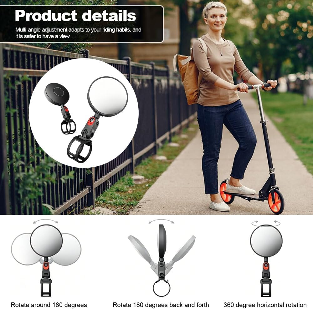 2 Stück Rückspiegel für Roller, Verstellbare Rückspiegel, E-Scooter Rückspiegel, 360° Verstellbarer