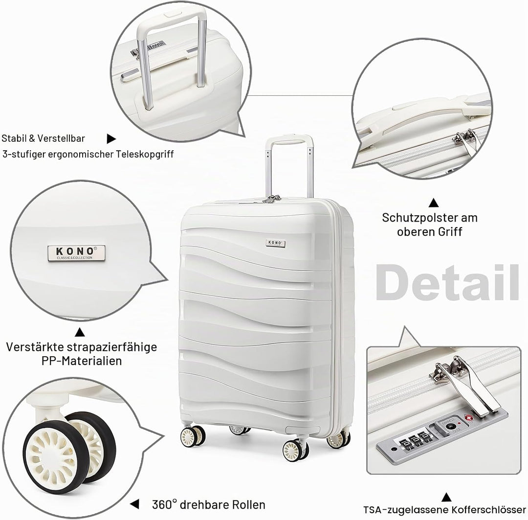 KONO Koffer Trolley Reisekoffer Set Leicht Hartschalenkoffer mit TSA Schloss Zwillingsrollen Rollkof