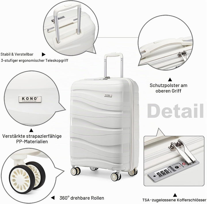 KONO Koffer Trolley Reisekoffer Mittelgross Leicht Hartschalenkoffer mit TSA Schloss Zwillingsrollen