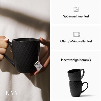 KIVY Tassen Set 6er x 400ml - Grosse Kaffeetassen Set 6er - Kaffeetasse gross - Teetassen Set - Schw