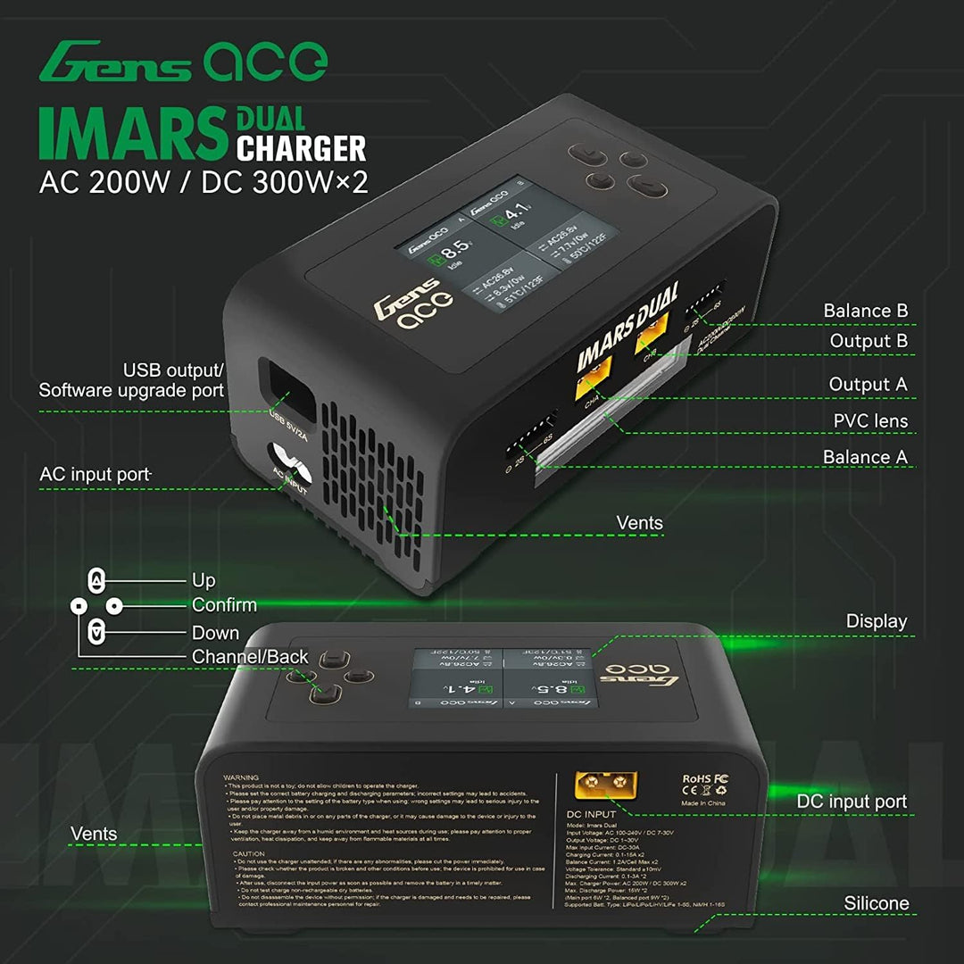 Gens ace lipo Ladegerät Imars Dual Channel RC Ladegerät für NiMH/Lipo Akku Ladegerät mit Deans T XT6