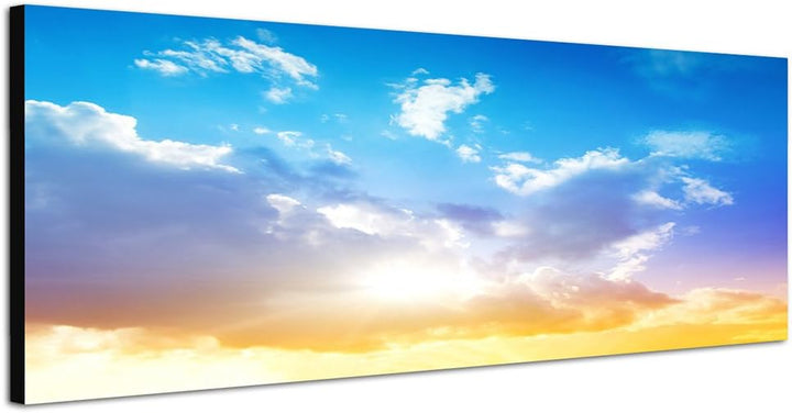 Paul Sinus Art Panoramabild auf Leinwand und Keilrahmen 150x50cm Himmel Wolkenschleier Sonnenaufgang