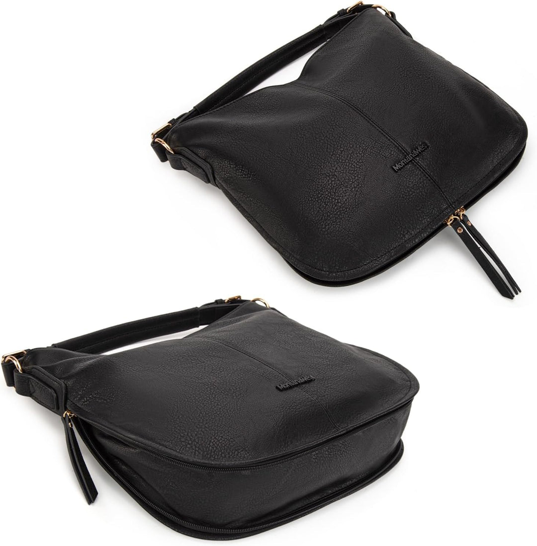 Wrangler by Montana West Ledertasche, Hobo-Schultertasche für Damen, grosser Tragegriff Schwarz, Sch