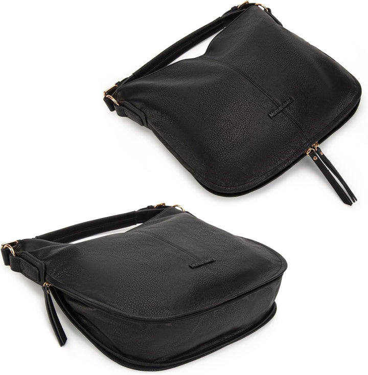 Wrangler by Montana West Ledertasche, Hobo-Schultertasche für Damen, grosser Tragegriff Schwarz, Sch