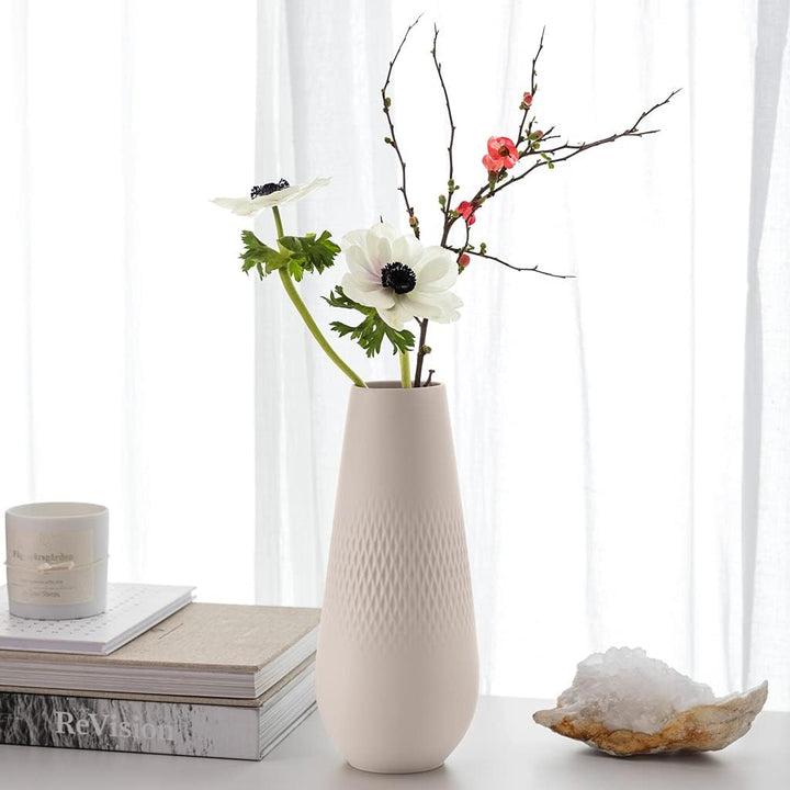 Villeroy & Boch - Manufacture Collier sand, hohe Vase Carré, 26 cm, Premium Porzellan, Beige, Hoch C