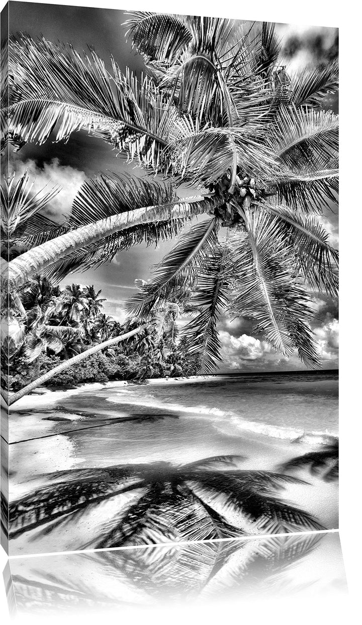 Monocrome, Palmenstrand, Format: 100x70 auf Leinwand, XXL riesige Bilder fertig gerahmt mit Keilrahm