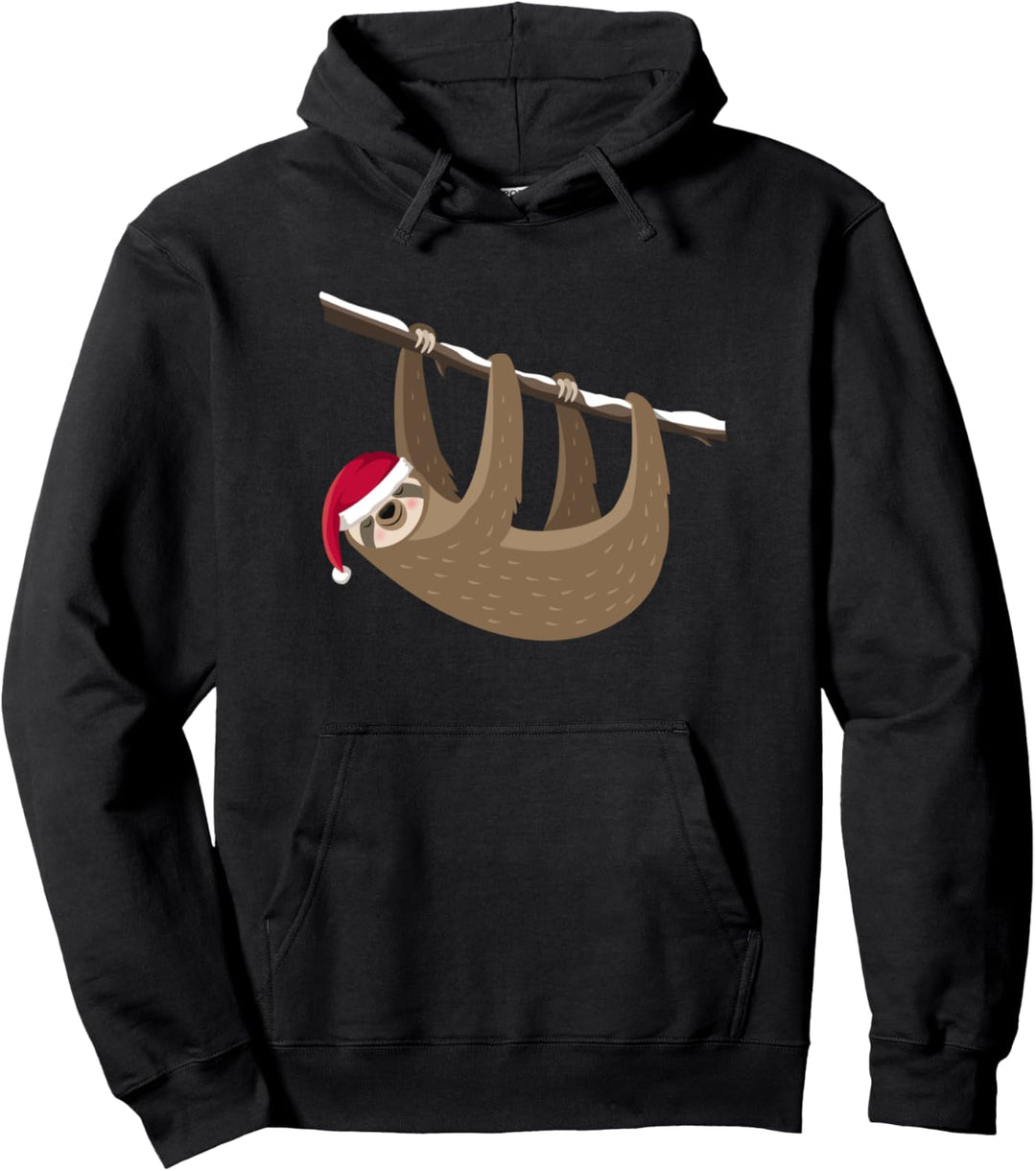 Faultier Weihnachten Nikolausmütze am Baum hängend Geschenk Pullover Hoodie