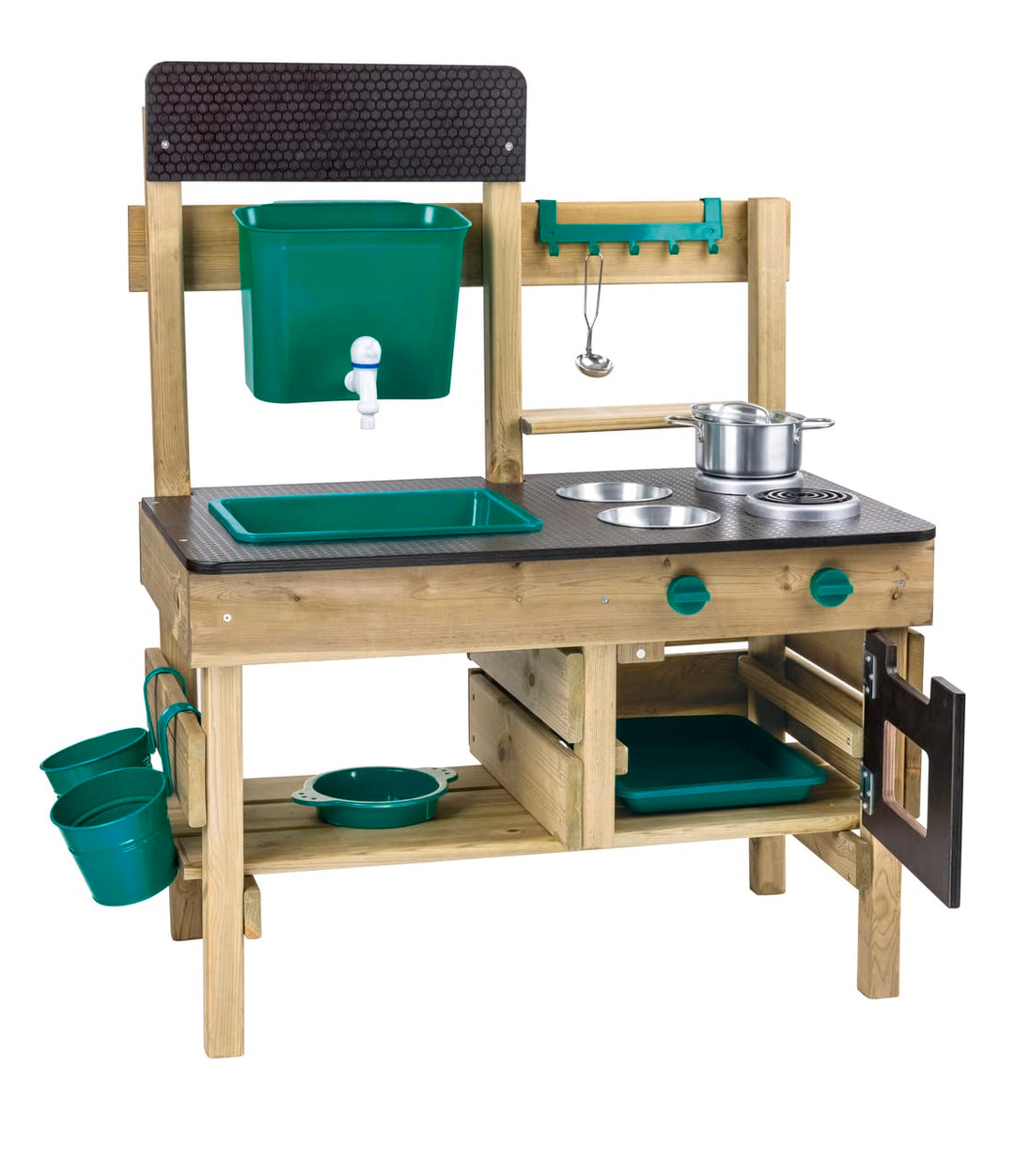 Hape Nature Fun Outdoor Spielküche - mit viel Zubehör aus Holz und pflanzlichem Kunststoff, Matschkü