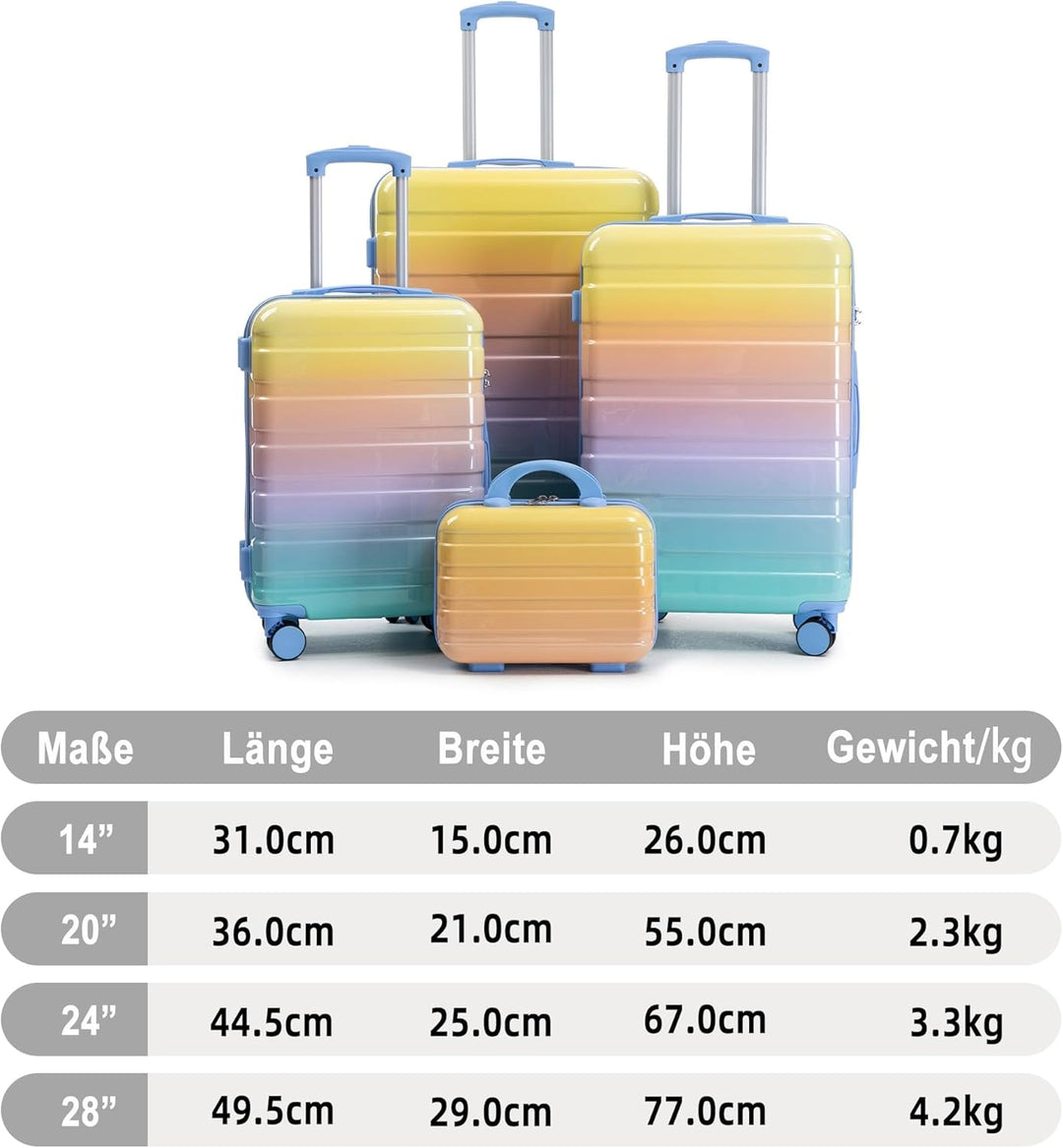 Hartschalen-Koffer Trolley Handgepäck Rollkoffer, Reisekoffer Set mit 4 Rollen, 4er Gepäckset, Blau