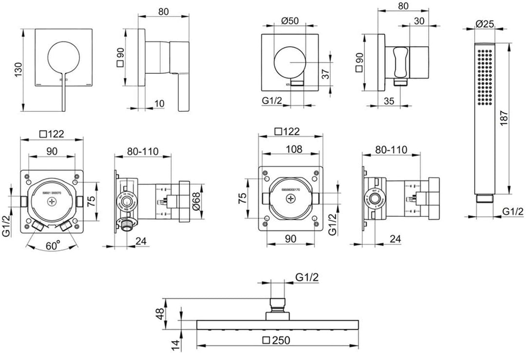 KEUCO IXMO Duschsystem 2 Verbraucher, schwarz, Komplett-Set mit IXMO Einhebelmischer, Kopf- und Hand