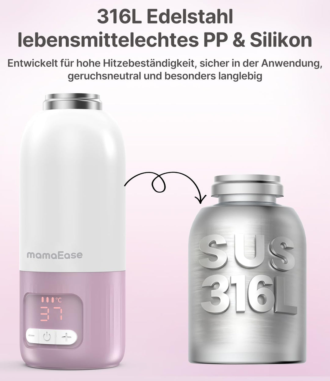 Tragbarer Baby Flaschenwärmer für Unterwegs | Pasteurisier-Funktion + 500ml Kapazität + 16000mAh-Akk