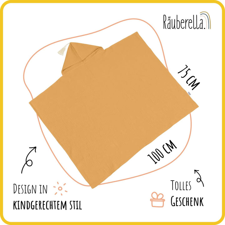 Räuberella® Kapuzenhandtuch-Baby in Senf-Gelb I 75x100cm I Musselin-Badetuch-Baby aus 100% Bio-Baumw