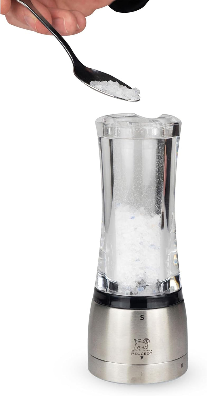 Peugeot Daman Manuelle Salzmühle, Mahlgradeinstellung u'Select, Acryl/Edelstahl, Transparent/Silber,