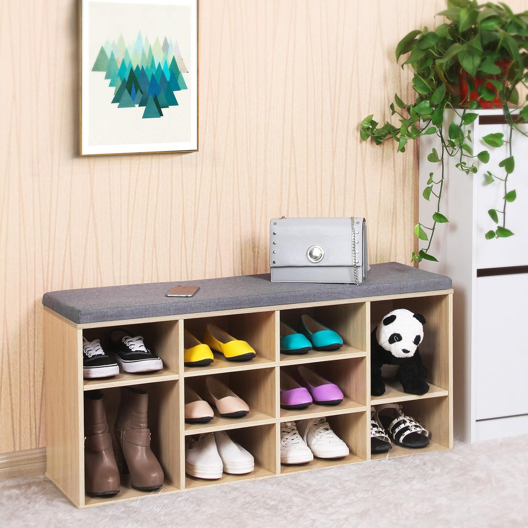 VASAGLE Schuhbank, Schuhregal mit Sitzfläche, Sitzbank mit Stauraum, gut gepolstert, Flurbank mit 10