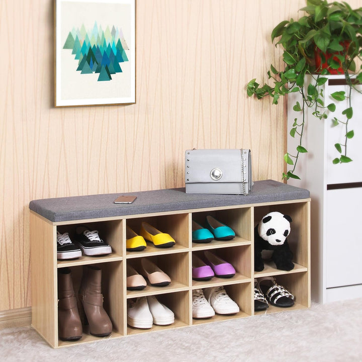 VASAGLE Schuhbank, Schuhregal mit Sitzfläche, Sitzbank mit Stauraum, gut gepolstert, Flurbank mit 10