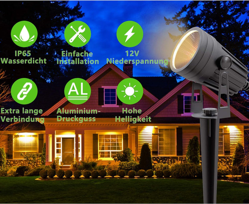 Aogled Gartenbeleuchtung LED,4x3W COB im Freien IP65 Wasserdichter Gartenleuchte, Warmweiss 3000K Ga