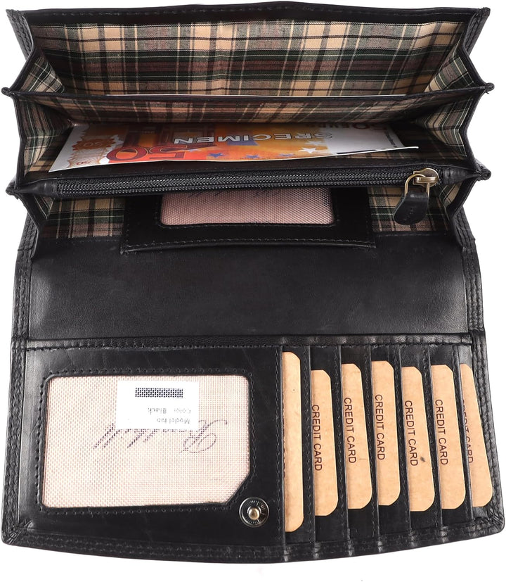Benthill Damen Geldbörse Gross Echt Leder | Grosses Portemonnaie XXL mit RFID Schutz | Vintage Echtl