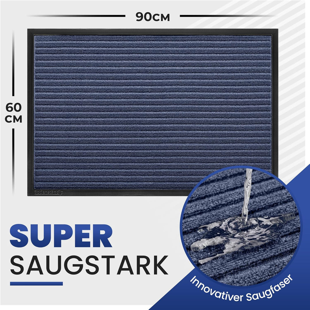 Fussmatte aussen - extrem rutschfest & langlebig - Fussabtreter aussenbereich grau blau 60x90 cm - T